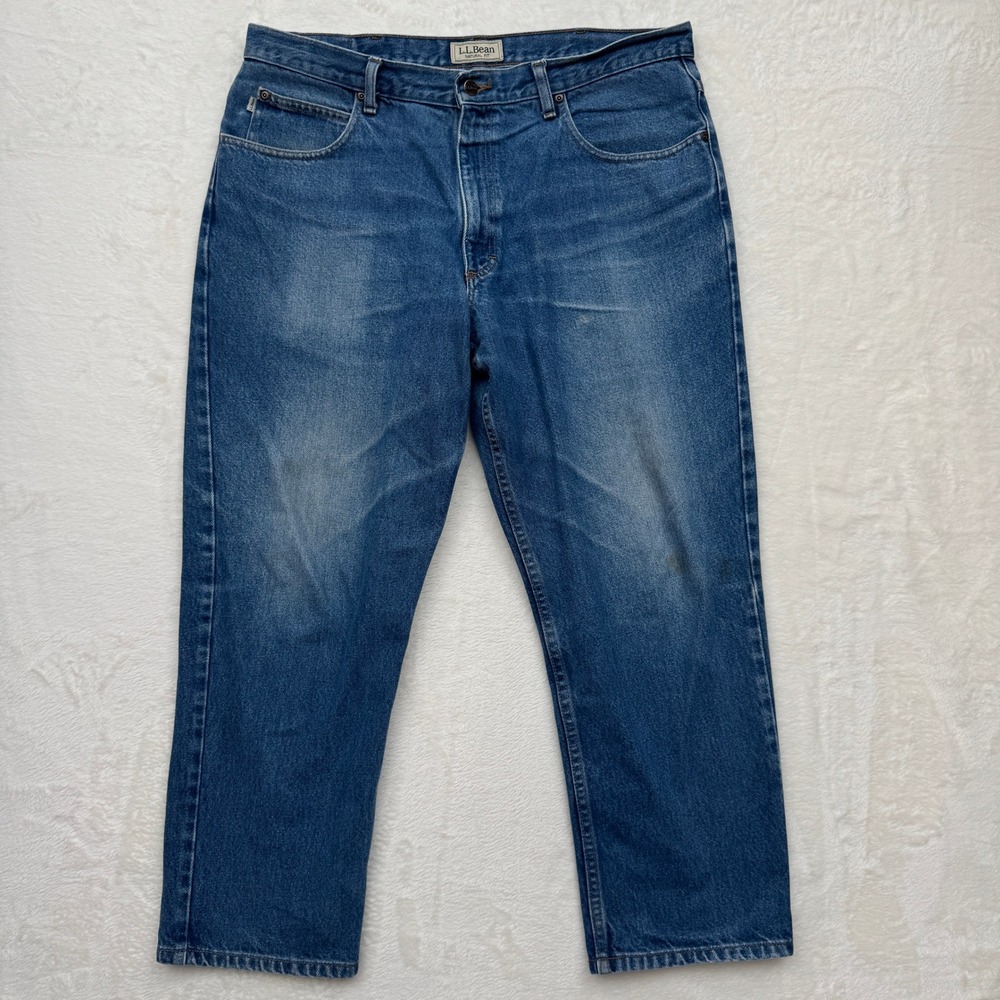 LL Bean Jeans Mens W38 Blue Natural Fit Straight Leg Medium Wash 100% Cotton